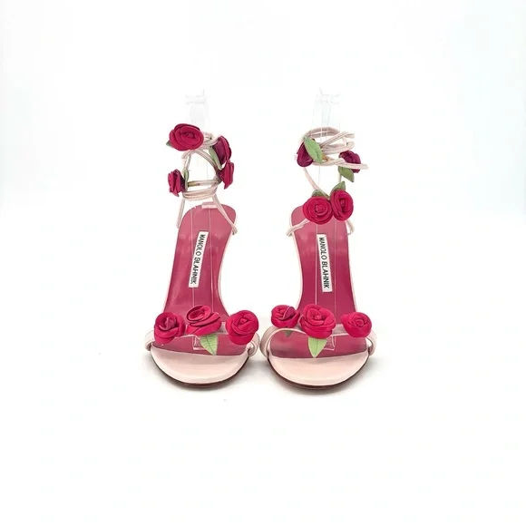 Manolo Blahnik Spring 2016 Xafiore Rose Ankle Strap Sandals 37 - Picture 7 of 14